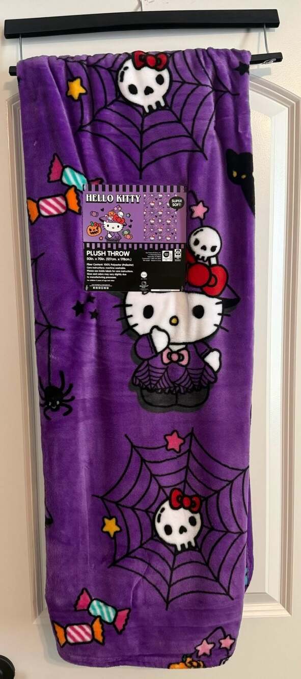Hello Kitty Halloween Witch and Skull Spider Web Throw Blanket 50 in x 70 in